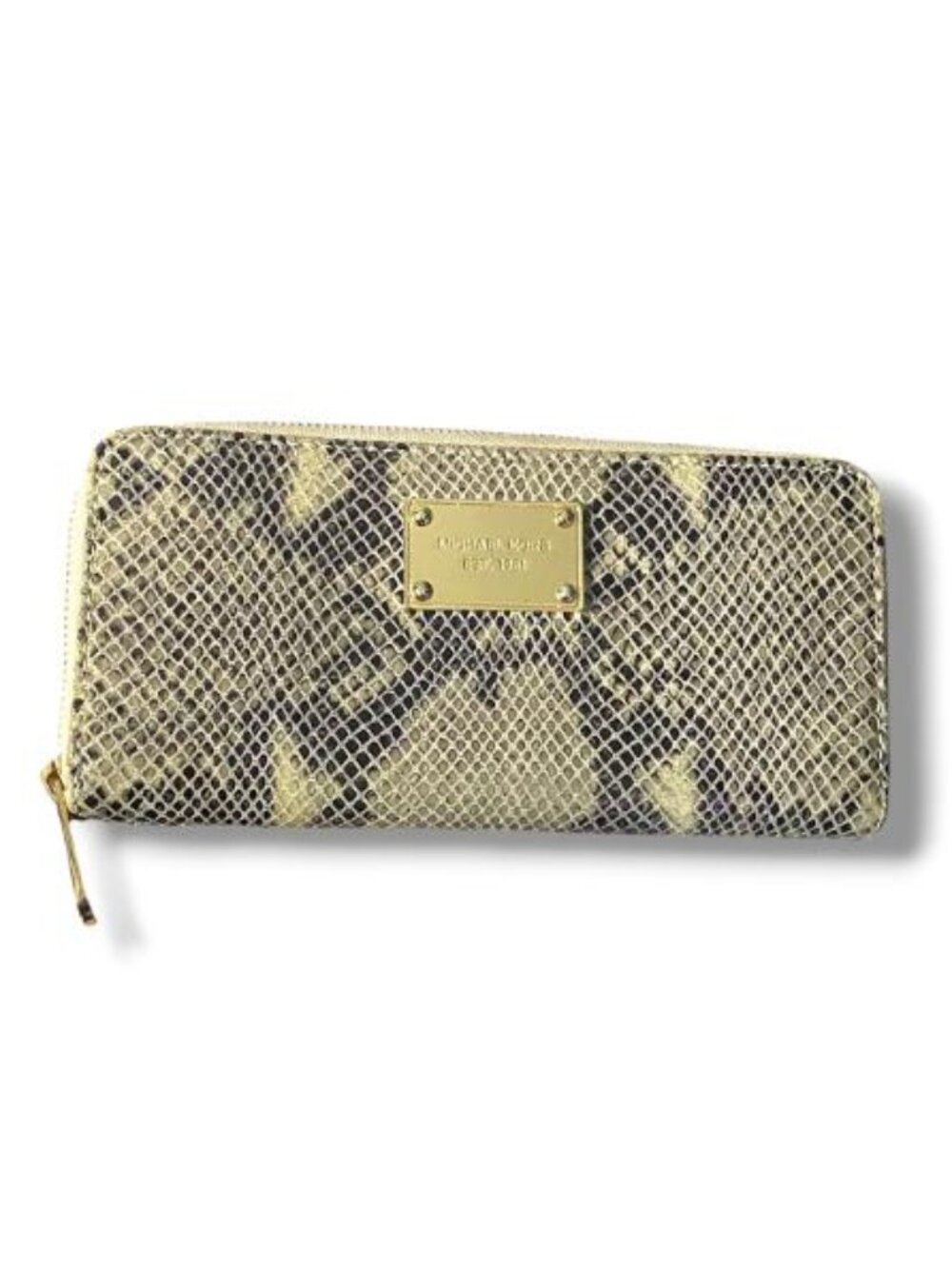 MICHAEL KORS - TAN LEATHER SNAKE EMBOSSED LONG WALLET GOLD HARWARE